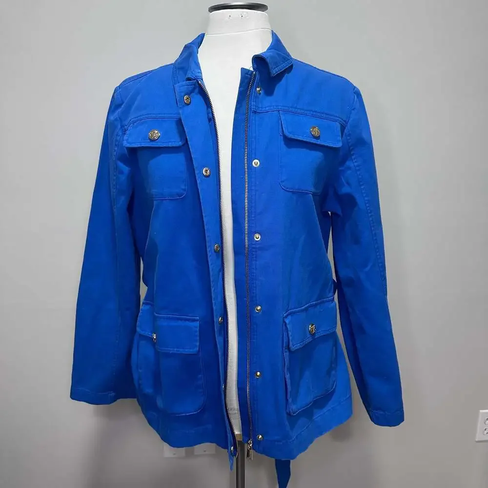 Draper James Belted 100% Cotton Twill Jacket in French Blue, Sz L - Picture 5 of 11